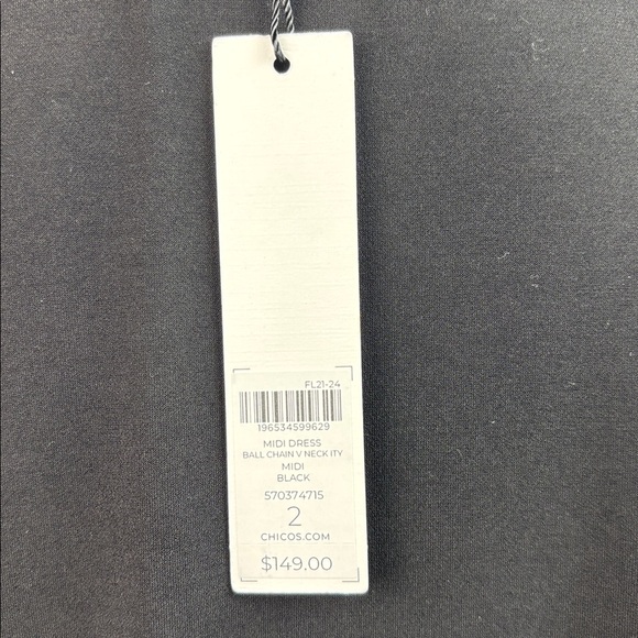 NWT Chico's Black Long Sleeve V-Neck with detail, A-Line midi Dress size 2/Large - Picture 11 of 13